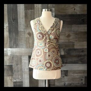 Boden sleeveless wrap top size 2 ruched boho chic polka dot floral garden party